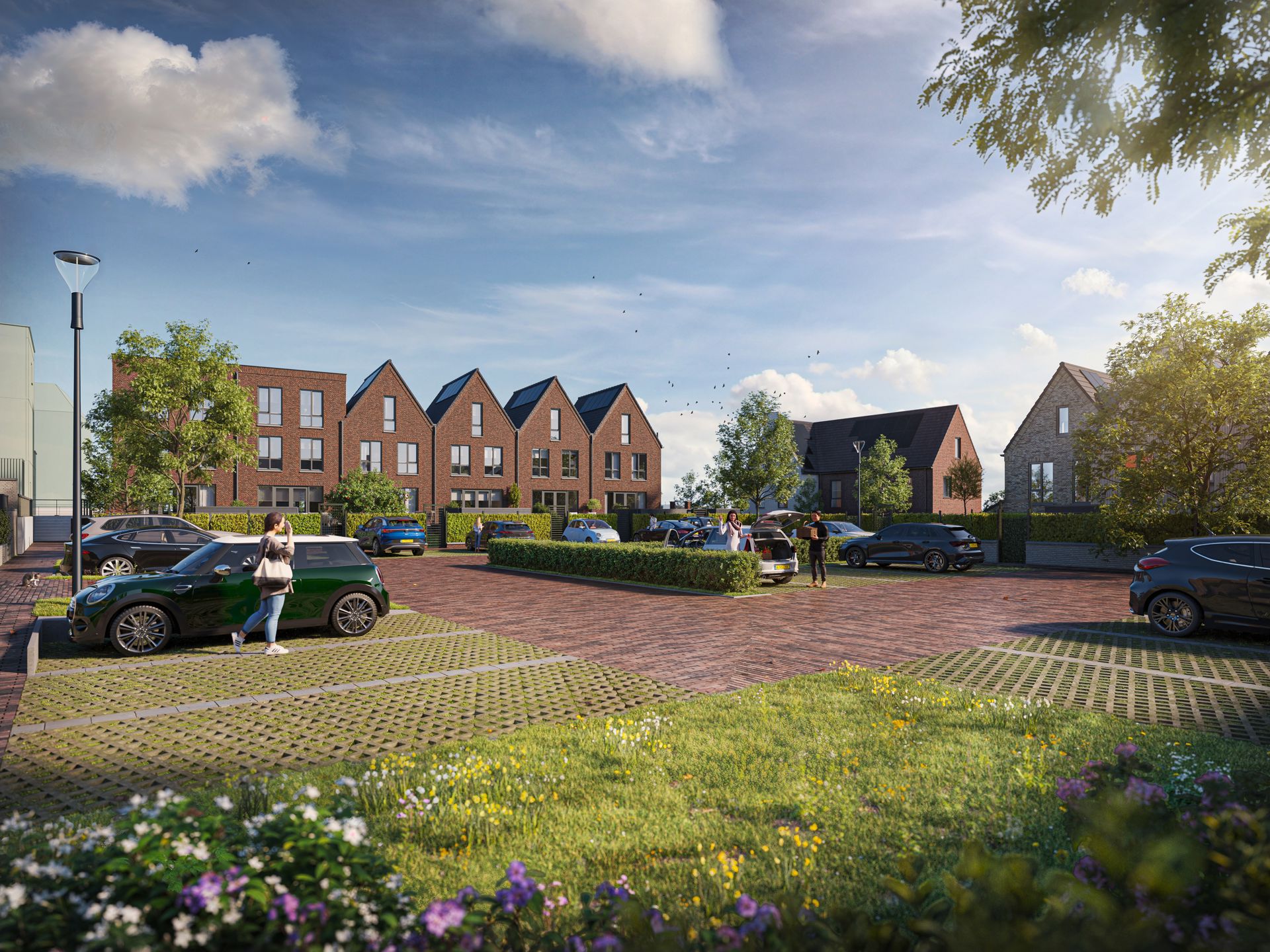 Straatbeeld van de nieuwe buurt aan de Sluiskade